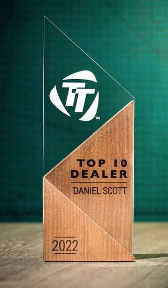 Clear Trapazoid with two tone wood base